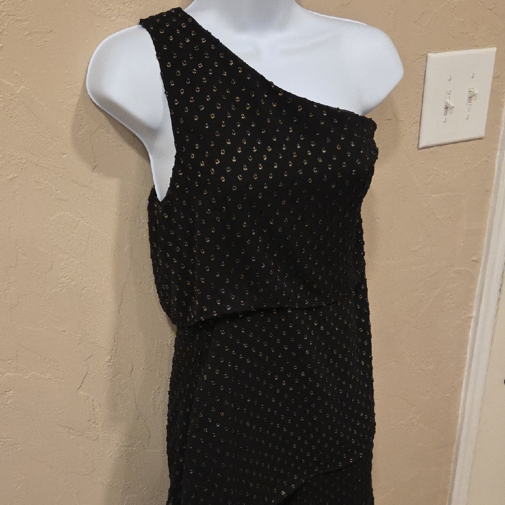 Ava & Aiden Black and Gold One-Shoulder Dress Size M